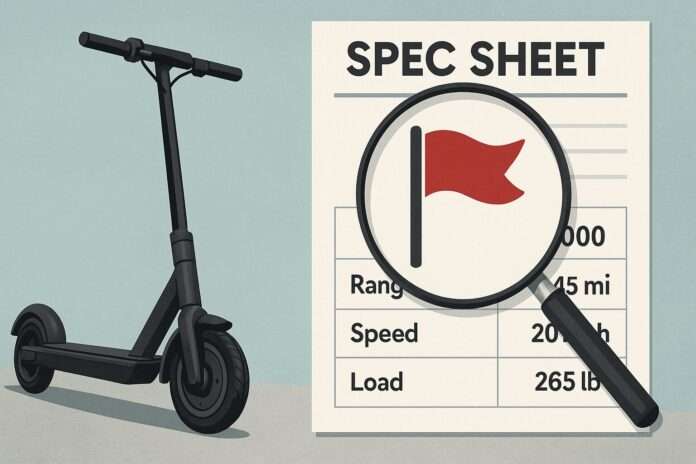 Electric scooters spec sheet red flags